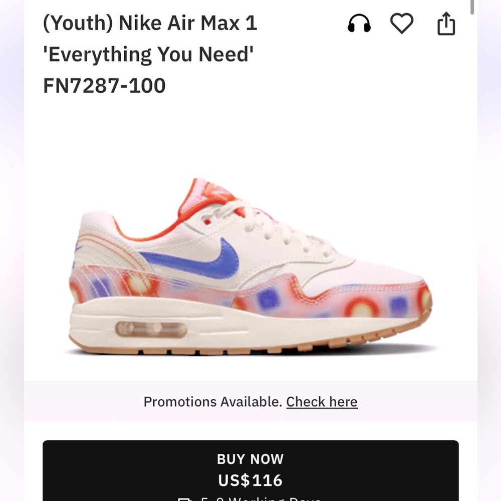 (Youth) Nike Air Max 1
'Everything You Need'